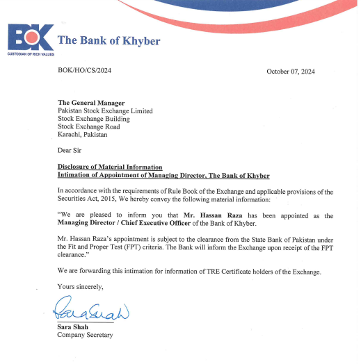 Hassan Raza Appointed As New Ceo Of Bank Of Khyber 