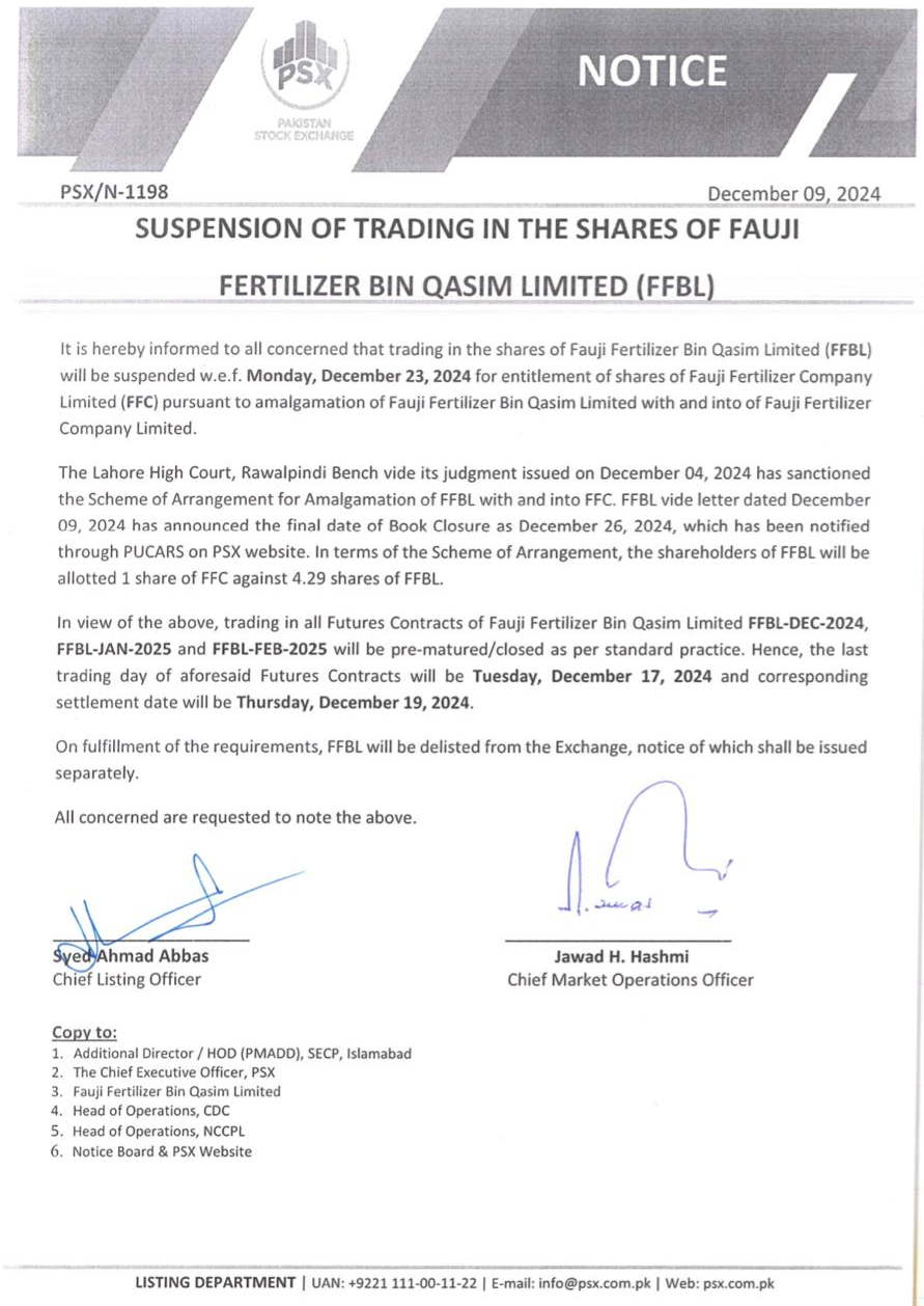 Psx To Suspend Ffbl Trading And Close Futures Contracts Ahead Of Merger With Ffc 