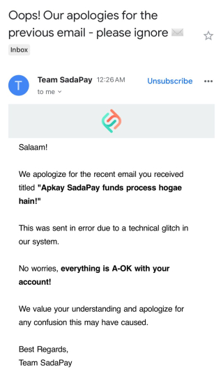 Sadapay Sends Erroneous Email To Users Apologizes For Glitch 